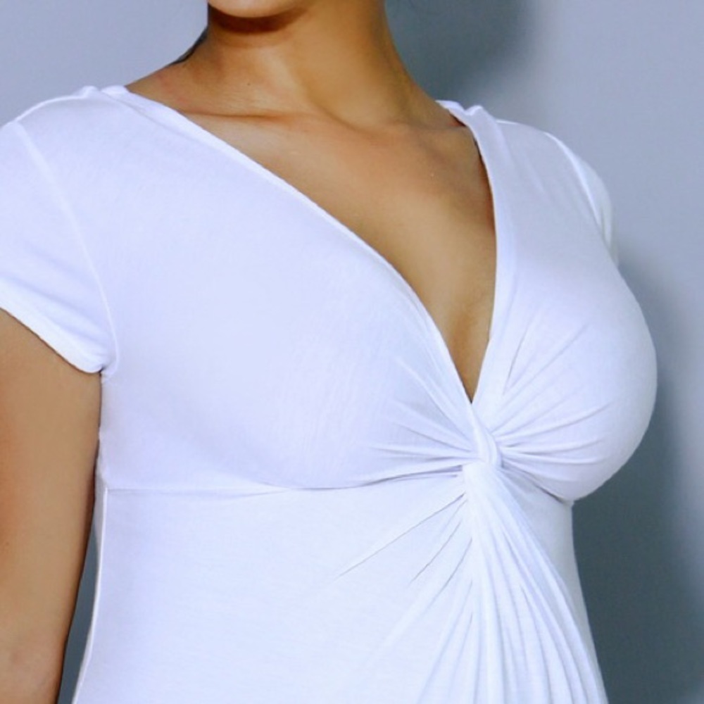 White Short Sleeve Cross Tie Front Dress Plus Size